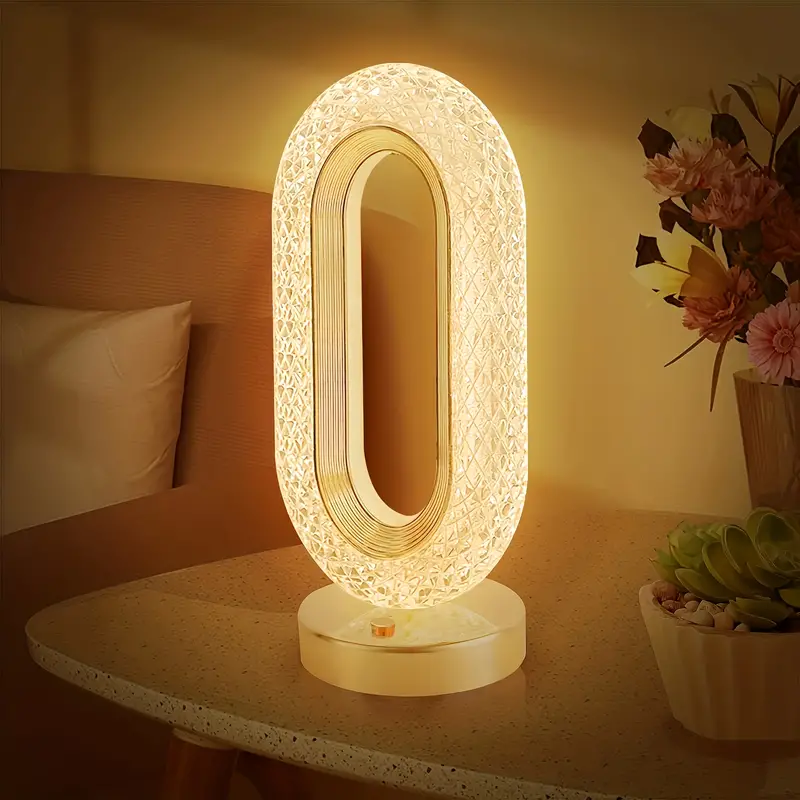 Crystal Table Lamp Touch Control LED Light with 3 Levels Brightness Rechargeable Lamp