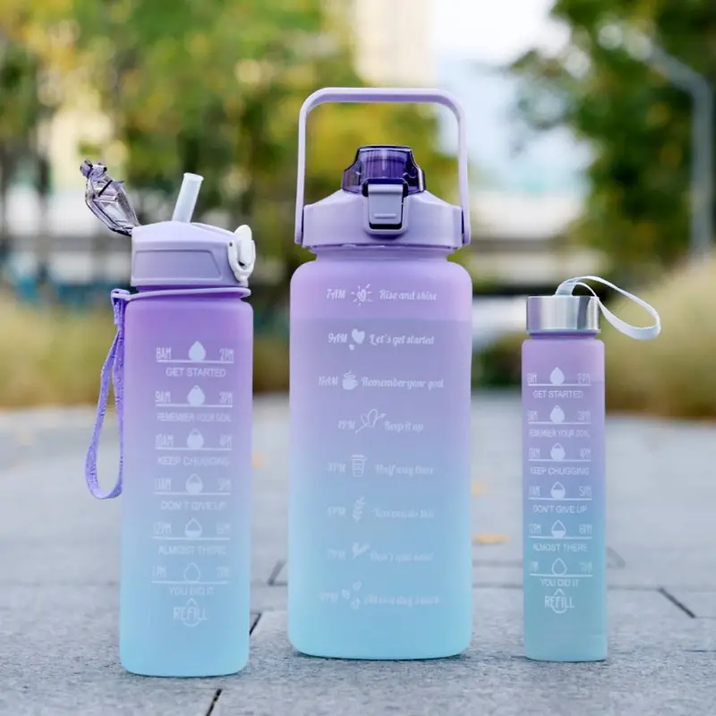 Motivational Water Bottle with Straw Time Marker