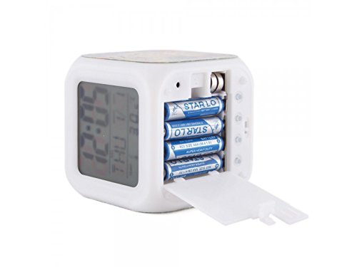 Plastic Abstract Alarm Clock with 7 Colour Changing Digital Display and Temperature (White, 7.5 x 7.5 x 7.5 cm)