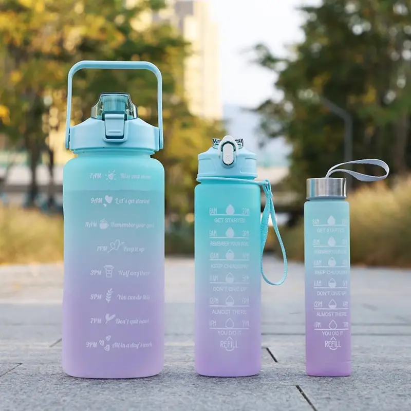 Motivational Water Bottle with Straw Time Marker