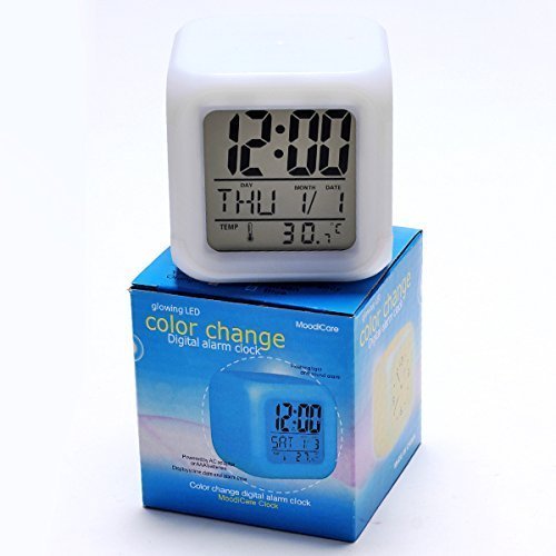 Plastic Abstract Alarm Clock with 7 Colour Changing Digital Display and Temperature (White, 7.5 x 7.5 x 7.5 cm)