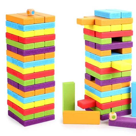 Colorful Wooden Stacking Games For Kids And Adults|Balancing Puzzles Toys|Wood Falling Tower With 4Dice|Math Challenging Game