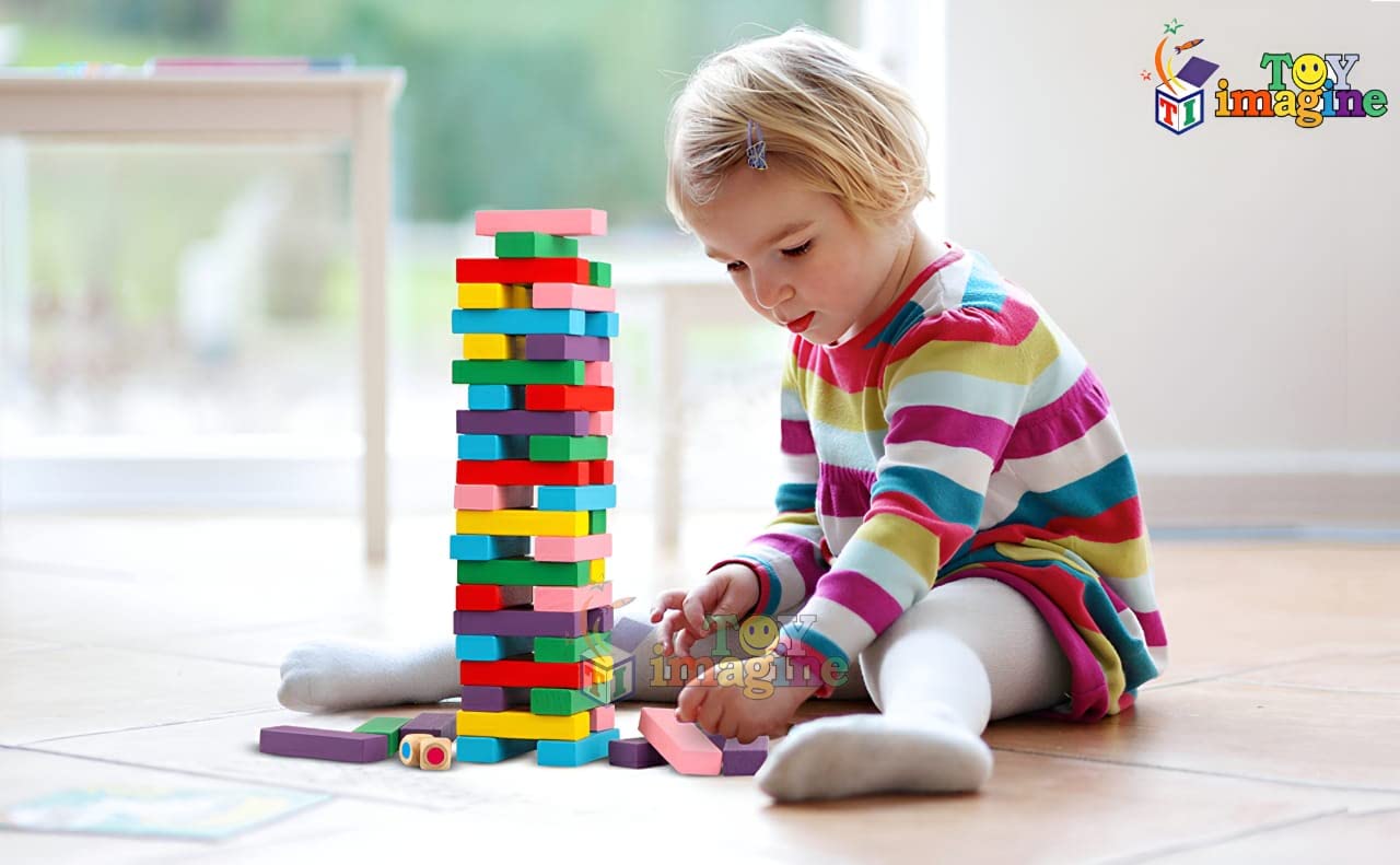 Colorful Wooden Stacking Games For Kids And Adults|Balancing Puzzles Toys|Wood Falling Tower With 4Dice|Math Challenging Game