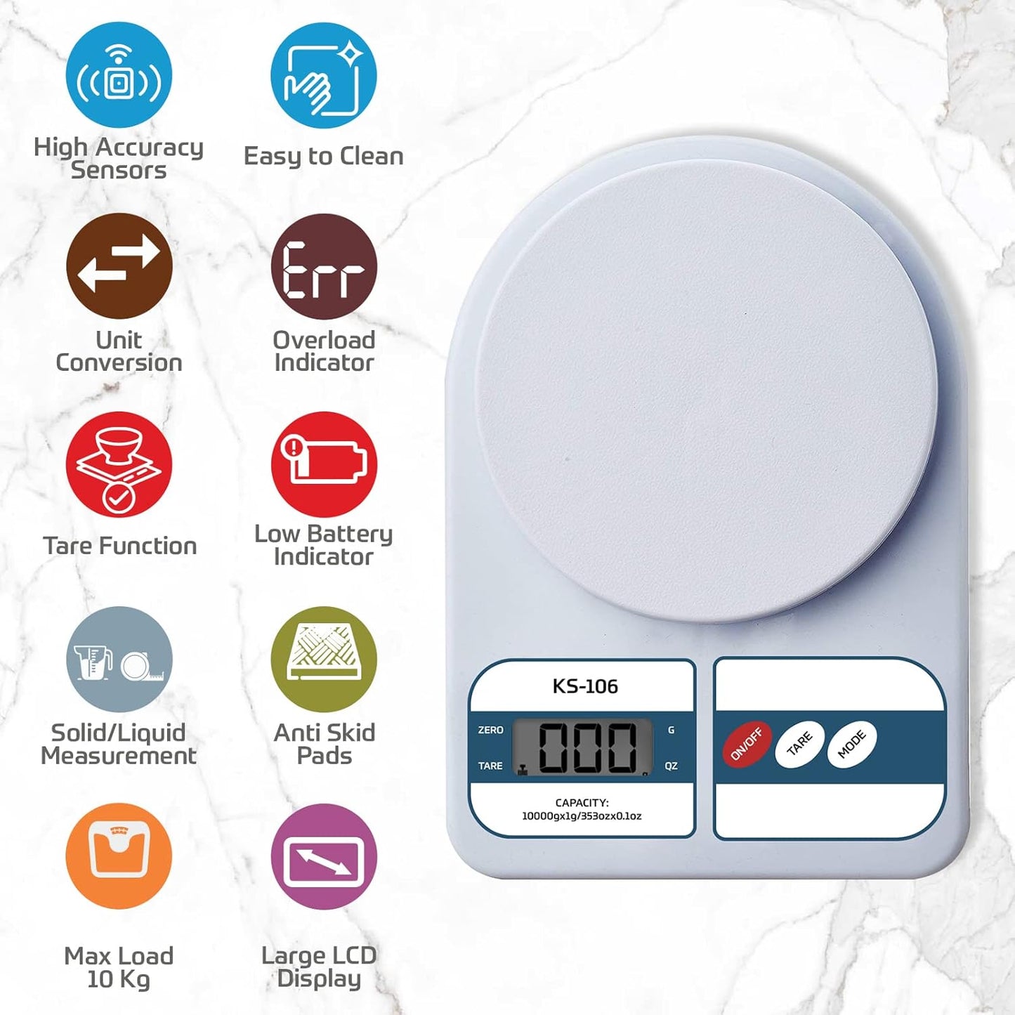 Kitchen Scale Multipurpose Portable Electronic Digital Weighing Scale | Weight Machine With Back light LCD Display | White |10 kg | 2 Year Warranty