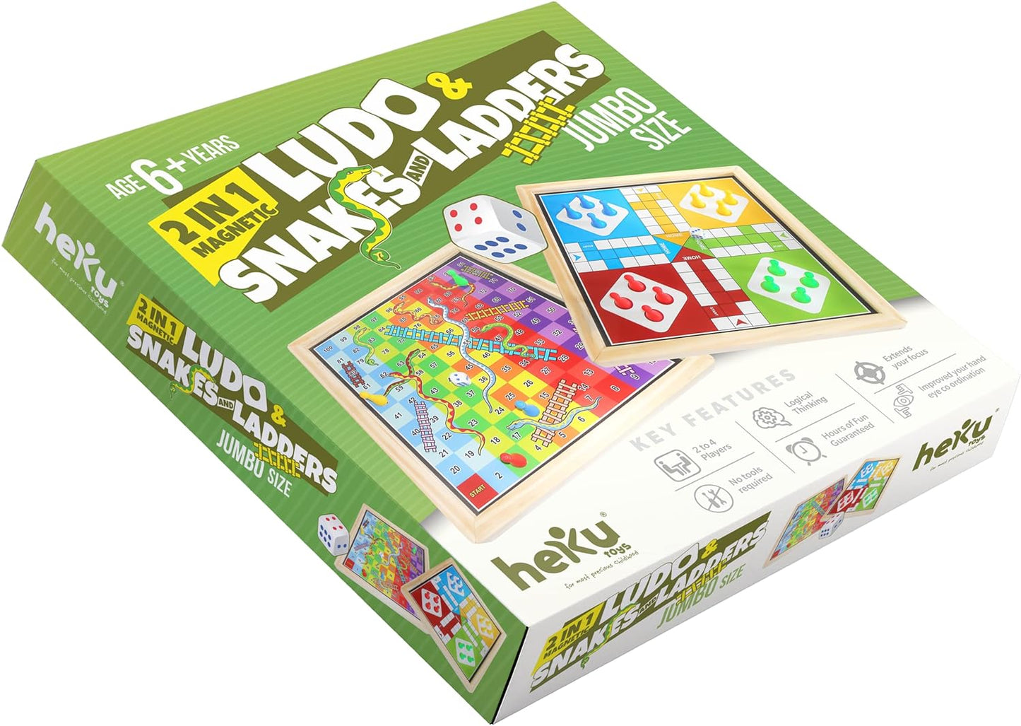 Ludo + Snakes & Ladders Wooden Magnetic Board Game 2-Pack - Two Game Set in One Bundle - Children's Family Pachisi Learning Dice Games