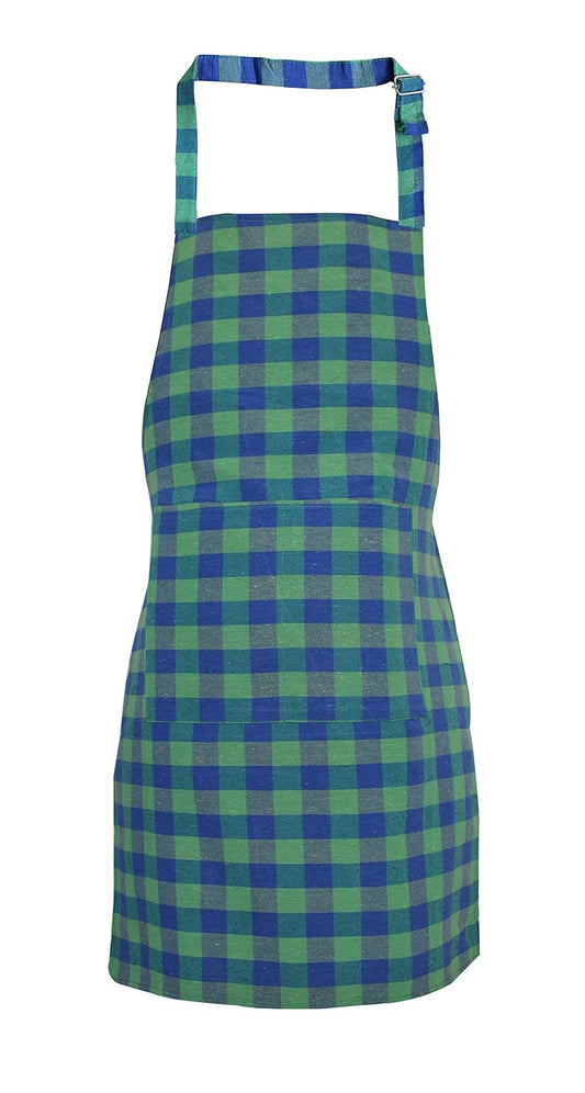 Waterproof Unisex Kitchen Apron Checkered with 2 Big Size Front Centre Pocket and Adjustable Neck Strap (Blue-Green)