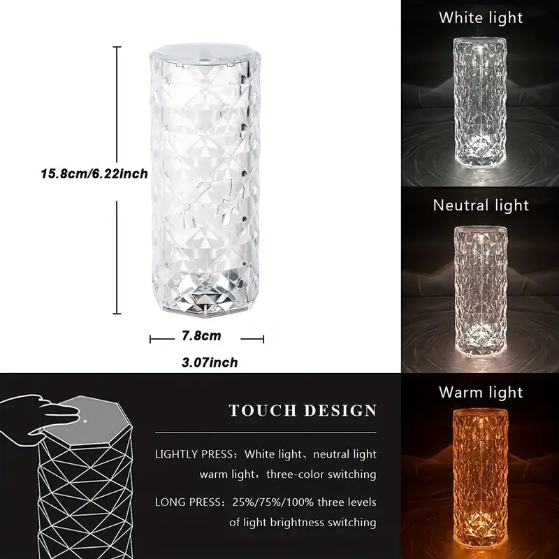 Crystal Lamp,16 Color Changing Rose Crystal Diamond Table Lamp