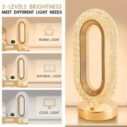 Crystal Table Lamp Touch Control LED Light with 3 Levels Brightness Rechargeable Lamp