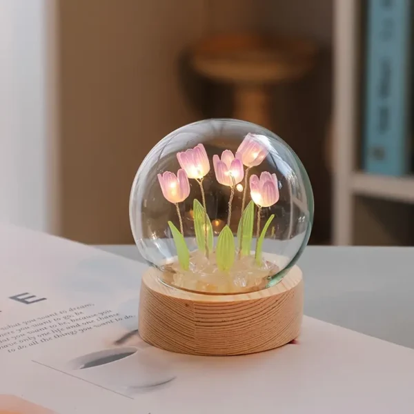 Wireless Glass Tulip Flower Night Lamp