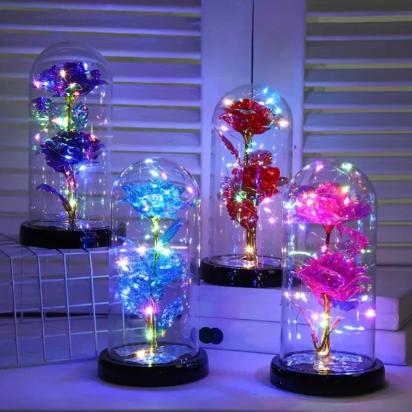 Colorful Preserved Rose in Glass Dome